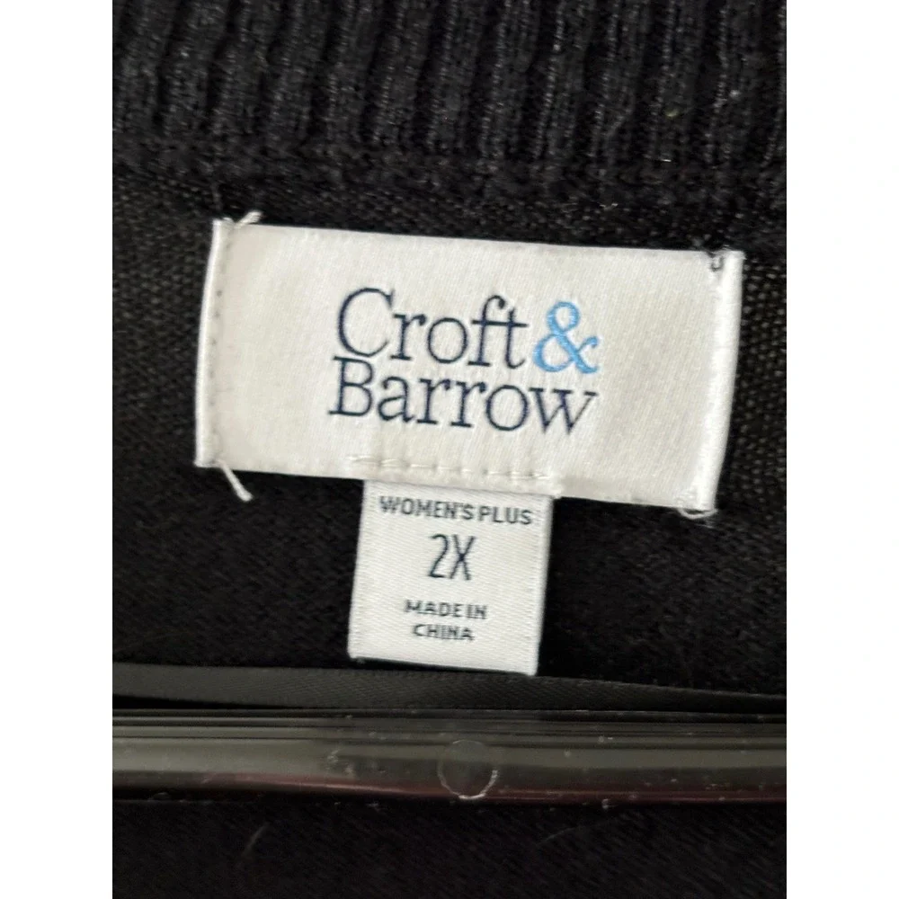 Croft & Barrow Womens Plus 2X Black Layered Sweater Blue Stripe Shirt Hem Top